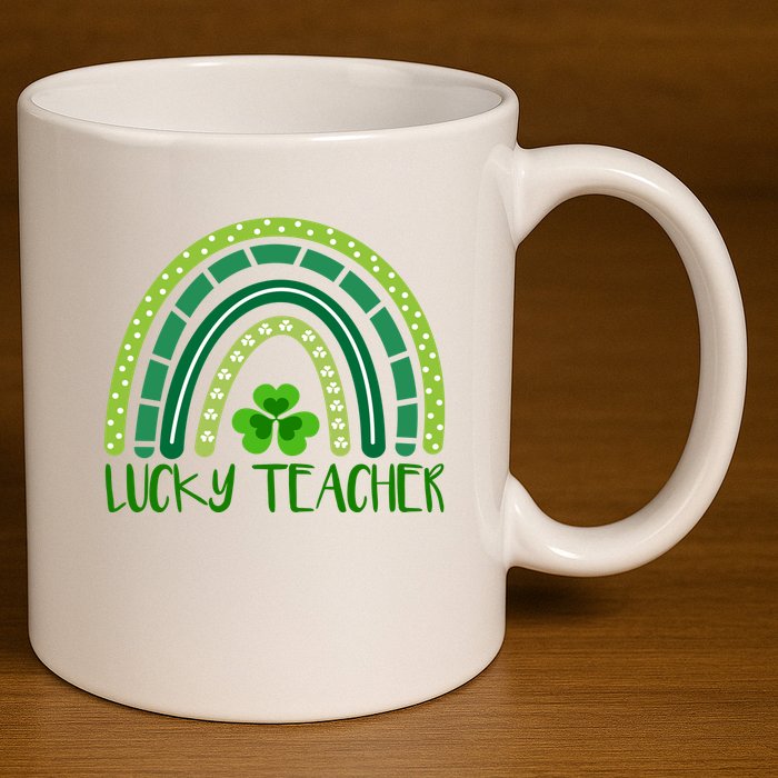 Lucky Teacher Rainbow St Patricks Day 11oz C Handle Ceramic Mug