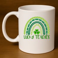 Lucky Teacher Rainbow St Patricks Day 11oz C Handle Ceramic Mug