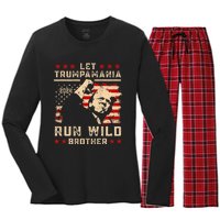 Let Trumpamania Run Wild Trump 45 47 Political Trumpamania Women's Long Sleeve Flannel Pajama Set 