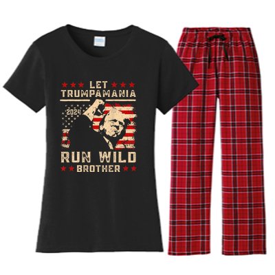 Let Trumpamania Run Wild Trump 45 47 Political Trumpamania Women's Flannel Pajama Set