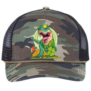 Lucky T Rex Irish Clover St. Patrick's Day Retro Rope Trucker Hat Cap