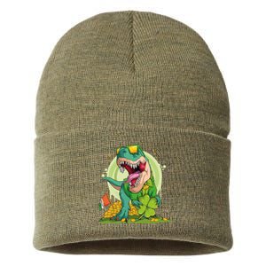 Lucky T Rex Irish Clover St. Patrick's Day Sustainable Knit Beanie