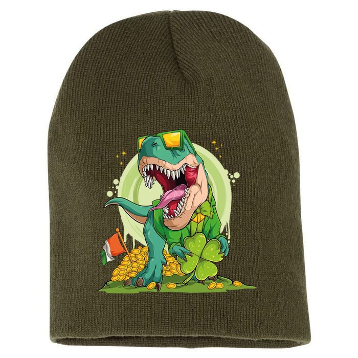 Lucky T Rex Irish Clover St. Patrick's Day Short Acrylic Beanie