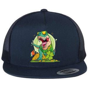 Lucky T Rex Irish Clover St. Patrick's Day Flat Bill Trucker Hat