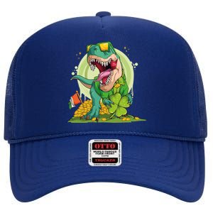 Lucky T Rex Irish Clover St. Patrick's Day High Crown Mesh Back Trucker Hat