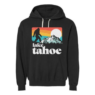 Lake Tahoe Retro Bigfoot Mountains Garment-Dyed Fleece Hoodie