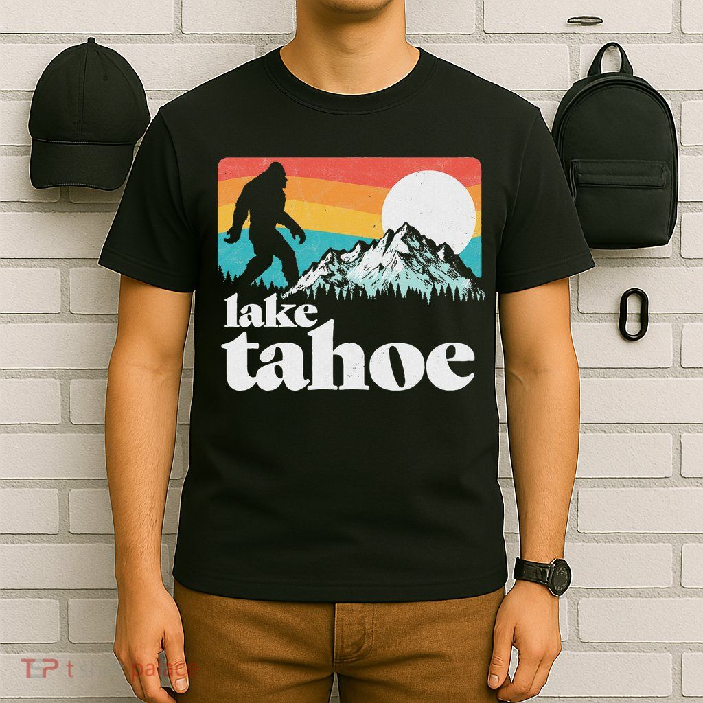 Lake Tahoe Retro Bigfoot Mountains T-Shirt