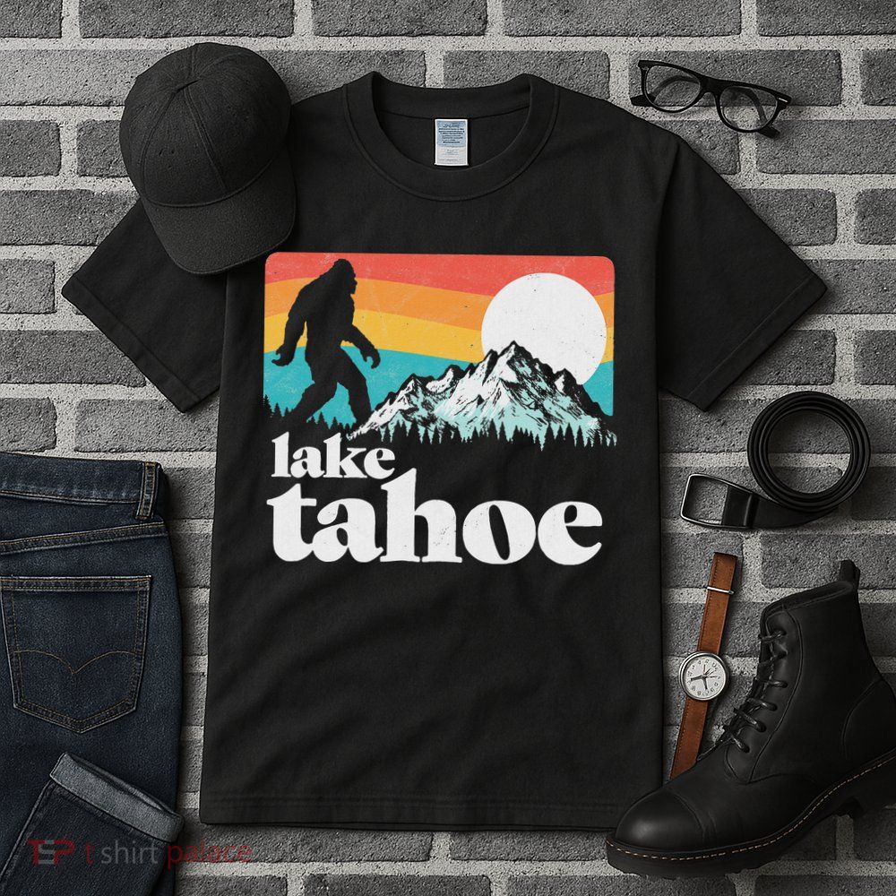 Lake Tahoe Retro Bigfoot Mountains Tall T-Shirt