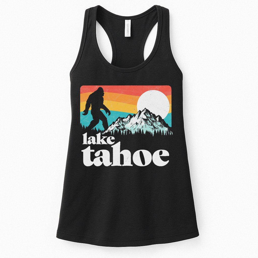 Lake Tahoe Retro Bigfoot Mountains Womens Tank Top