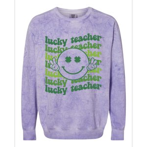 Lucky Teacher Retro Groovy Saint Patrick's Day Funny Irish Meaningful Gift Colorblast Crewneck Sweatshirt