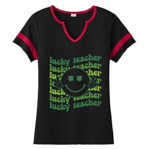 Lucky Teacher Retro Groovy Saint Patrick's Day Funny Irish Meaningful Gift Ladies Halftime Notch Neck Tee