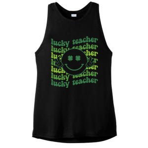 Lucky Teacher Retro Groovy Saint Patrick's Day Funny Irish Meaningful Gift Ladies PosiCharge Tri-Blend Wicking Tank