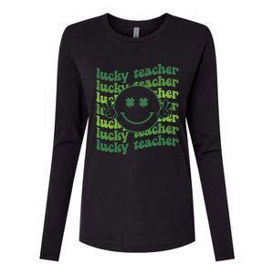 Lucky Teacher Retro Groovy Saint Patrick's Day Funny Irish Meaningful Gift Womens Cotton Relaxed Long Sleeve T-Shirt