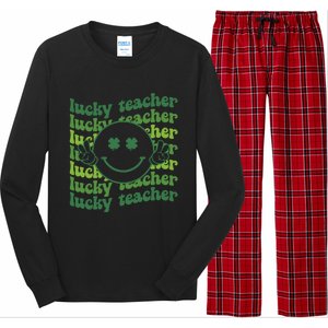 Lucky Teacher Retro Groovy Saint Patrick's Day Funny Irish Meaningful Gift Long Sleeve Pajama Set