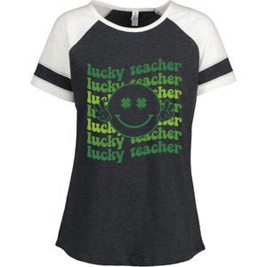 Lucky Teacher Retro Groovy Saint Patrick's Day Funny Irish Meaningful Gift Enza Ladies Jersey Colorblock Tee