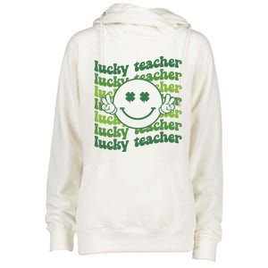 Lucky Teacher Retro Groovy Saint Patrick's Day Funny Irish Meaningful Gift Womens Funnel Neck Pullover Hood