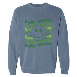 Lucky Teacher Retro Groovy Saint Patrick's Day Funny Irish Meaningful Gift Garment-Dyed Sweatshirt