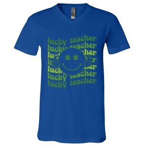 Lucky Teacher Retro Groovy Saint Patrick's Day Funny Irish Meaningful Gift V-Neck T-Shirt