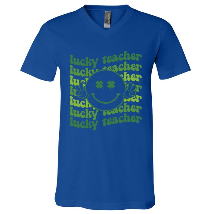 Lucky Teacher Retro Groovy Saint Patrick's Day Funny Irish Meaningful Gift V-Neck T-Shirt