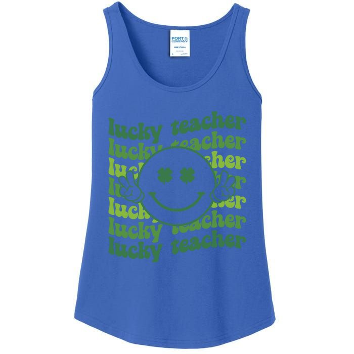 Lucky Teacher Retro Groovy Saint Patrick's Day Funny Irish Meaningful Gift Ladies Essential Tank