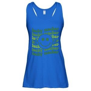 Lucky Teacher Retro Groovy Saint Patrick's Day Funny Irish Meaningful Gift Ladies Essential Flowy Tank