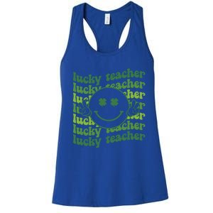 Lucky Teacher Retro Groovy Saint Patrick's Day Funny Irish Meaningful Gift Women's Racerback Tank