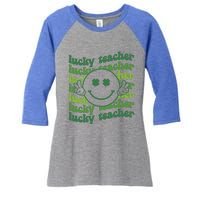 Lucky Teacher Retro Groovy Saint Patrick's Day Funny Irish Meaningful Gift Women's Tri-Blend 3/4-Sleeve Raglan Shirt