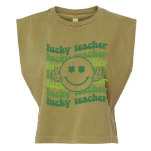 Lucky Teacher Retro Groovy Saint Patrick's Day Funny Irish Meaningful Gift Garment-Dyed Women's Muscle Tee