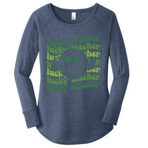 Lucky Teacher Retro Groovy Saint Patrick's Day Funny Irish Meaningful Gift Women's Perfect Tri Tunic Long Sleeve Shirt