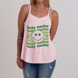 Lucky Teacher Retro Groovy Saint Patrick's Day Funny Irish Meaningful Gift Women's Strappy Tank