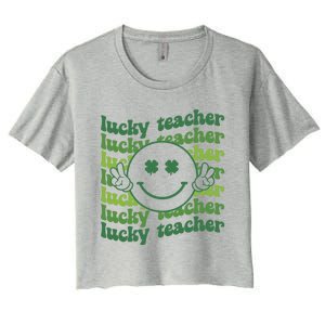 Lucky Teacher Retro Groovy Saint Patrick's Day Funny Irish Meaningful Gift Women's Crop Top Tee