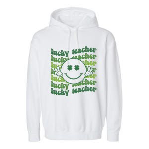 Lucky Teacher Retro Groovy Saint Patrick's Day Funny Irish Meaningful Gift Garment-Dyed Fleece Hoodie