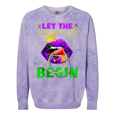 Let The Shenanigans Begin Mardi Gras Colorblast Crewneck Sweatshirt