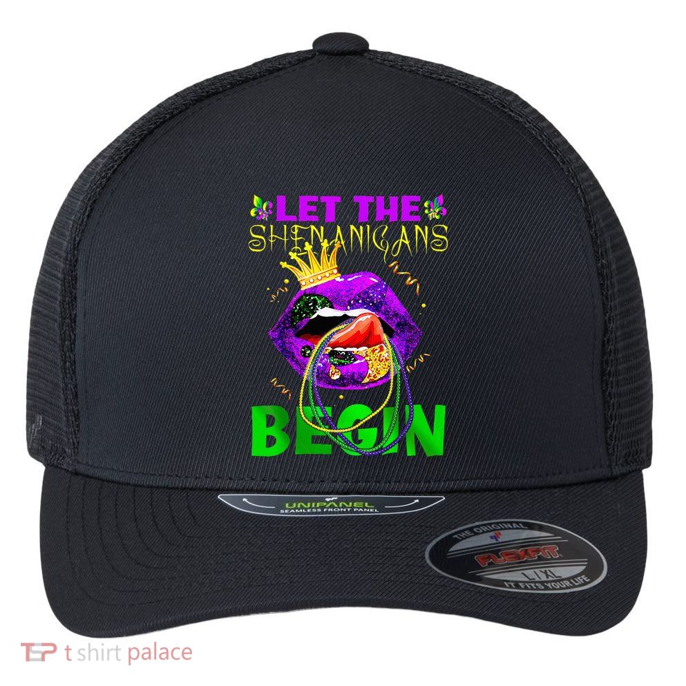 Let The Shenanigans Begin Mardi Gras Flexfit Unipanel Trucker Cap