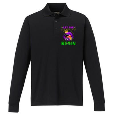 Let The Shenanigans Begin Mardi Gras Performance Long Sleeve Polo