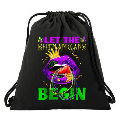 Let The Shenanigans Begin Mardi Gras Drawstring Bag