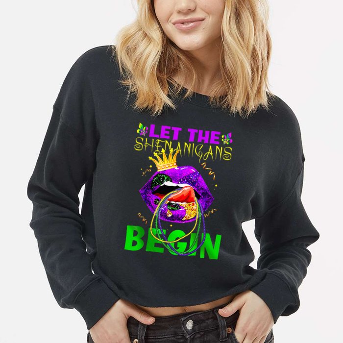 Let The Shenanigans Begin Mardi Gras Cropped Pullover Crew