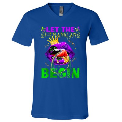 Let The Shenanigans Begin Mardi Gras V-Neck T-Shirt