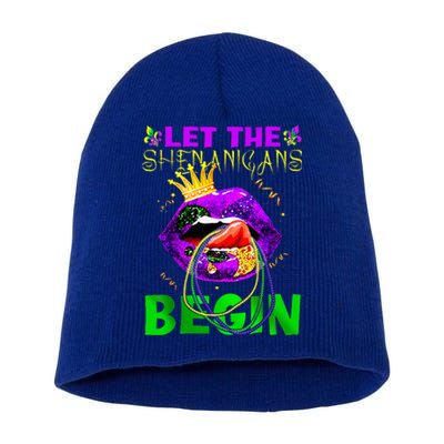 Let The Shenanigans Begin Mardi Gras Short Acrylic Beanie