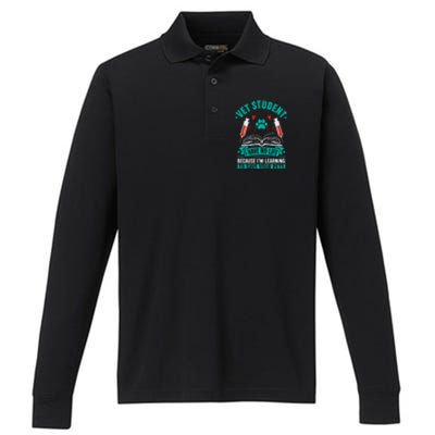 Learning To Save Pets Funny Vet Tech Veterinarians Student Cute Gift Performance Long Sleeve Polo