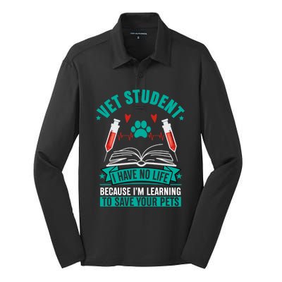 Learning To Save Pets Funny Vet Tech Veterinarians Student Cute Gift Silk Touch Performance Long Sleeve Polo