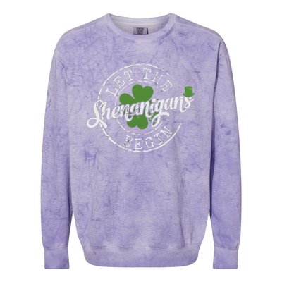 Let The Shenanigans Begin Funny Clovers St Patricks Day Colorblast Crewneck Sweatshirt