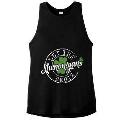 Let The Shenanigans Begin Funny Clovers St Patricks Day Ladies PosiCharge Tri-Blend Wicking Tank