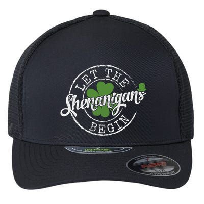Let The Shenanigans Begin Funny Clovers St Patricks Day Flexfit Unipanel Trucker Cap