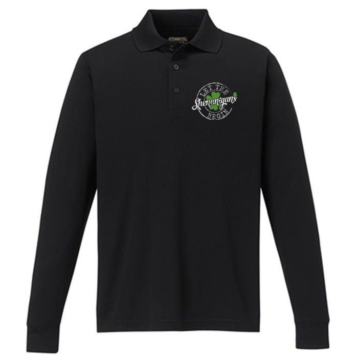 Let The Shenanigans Begin Funny Clovers St Patricks Day Performance Long Sleeve Polo