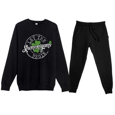 Let The Shenanigans Begin Funny Clovers St Patricks Day Premium Crewneck Sweatsuit Set