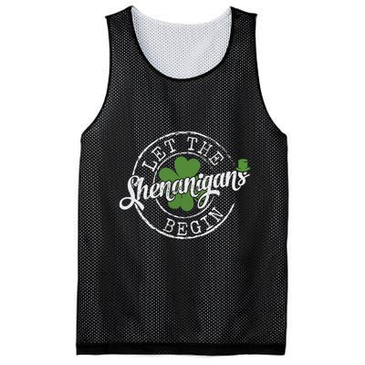 Let The Shenanigans Begin Funny Clovers St Patricks Day Mesh Reversible Basketball Jersey Tank