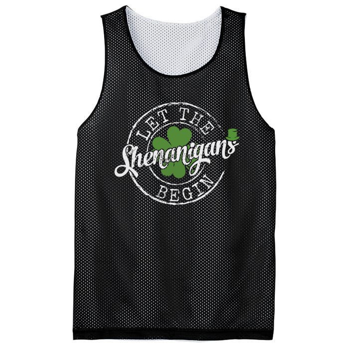 Let The Shenanigans Begin Funny Clovers St Patricks Day Mesh Reversible Basketball Jersey Tank