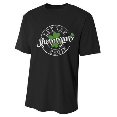 Let The Shenanigans Begin Funny Clovers St Patricks Day Performance Sprint T-Shirt