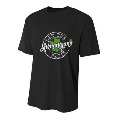 Let The Shenanigans Begin Funny Clovers St Patricks Day Youth Performance Sprint T-Shirt